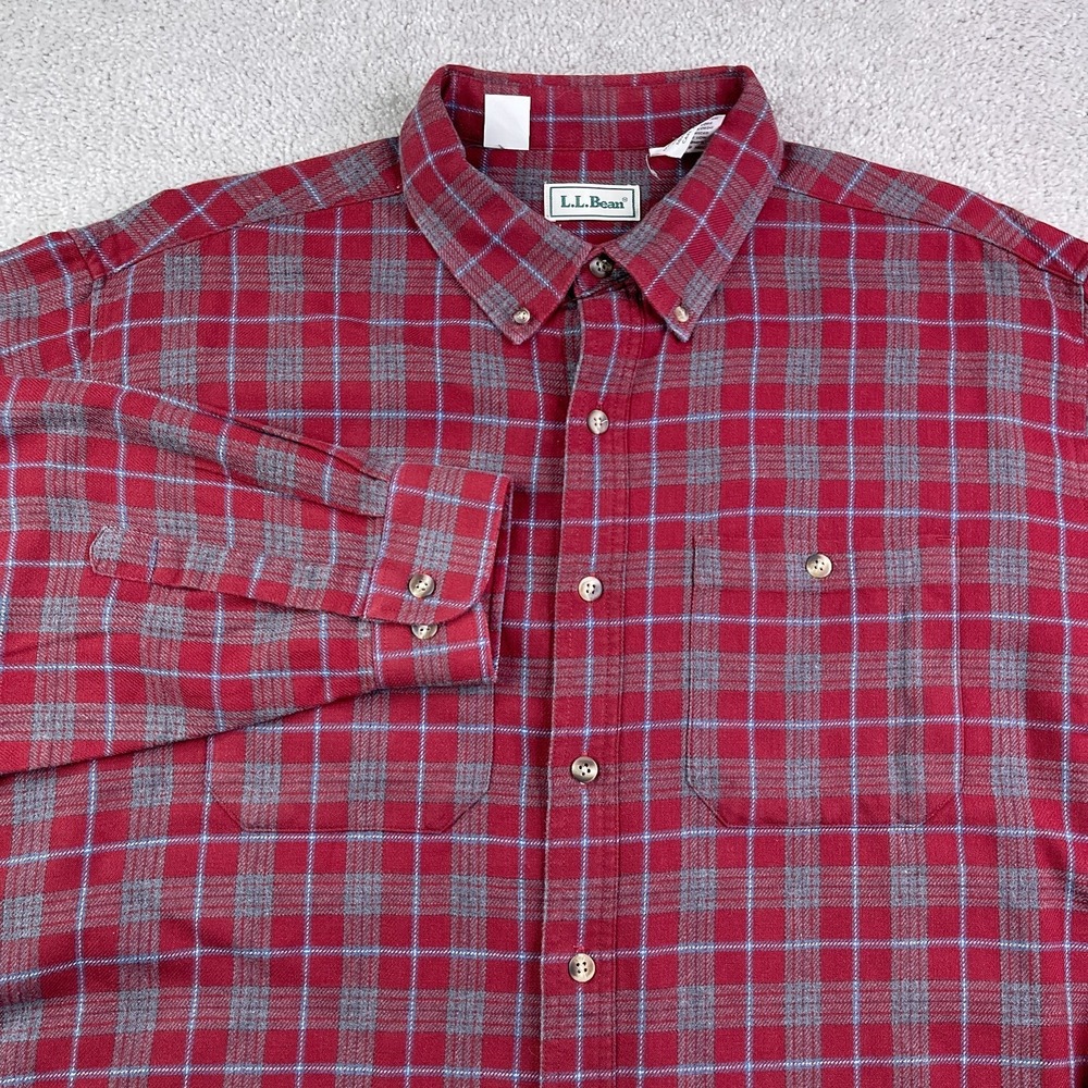 Vintage LL Bean Shirt Mens Large Red‎ Checkered Flannel Button Down Outdoors